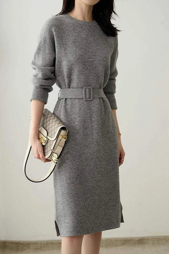 Acrylic Buckle Belted Shift Dress