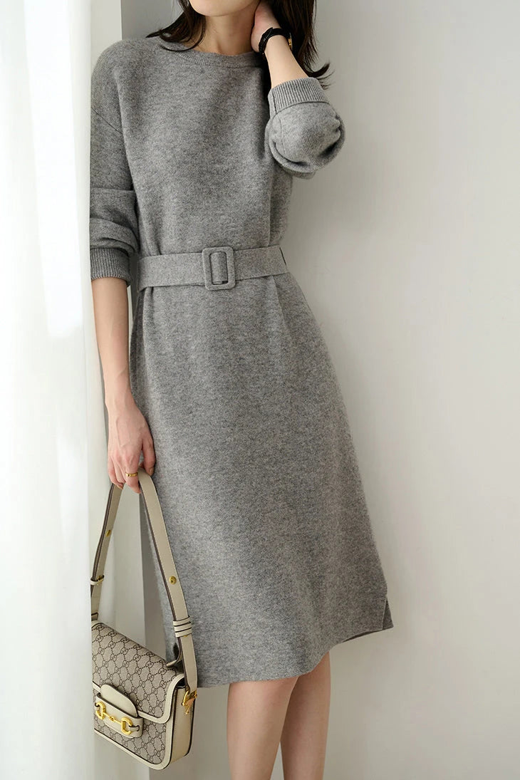 Acrylic Buckle Belted Shift Dress