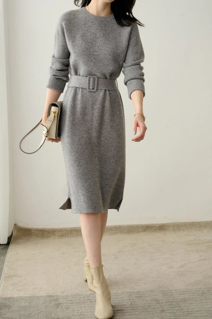 Acrylic Buckle Belted Shift Dress