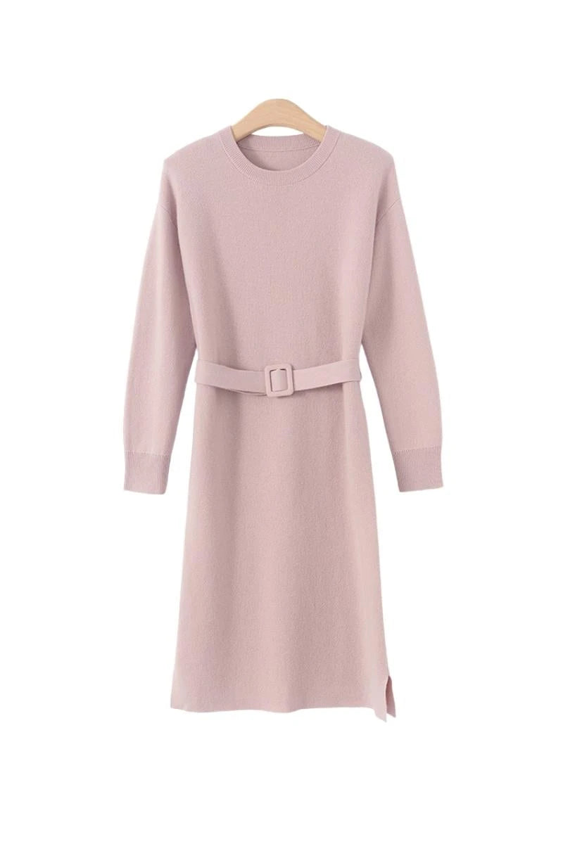 Acrylic Buckle Belted Shift Dress