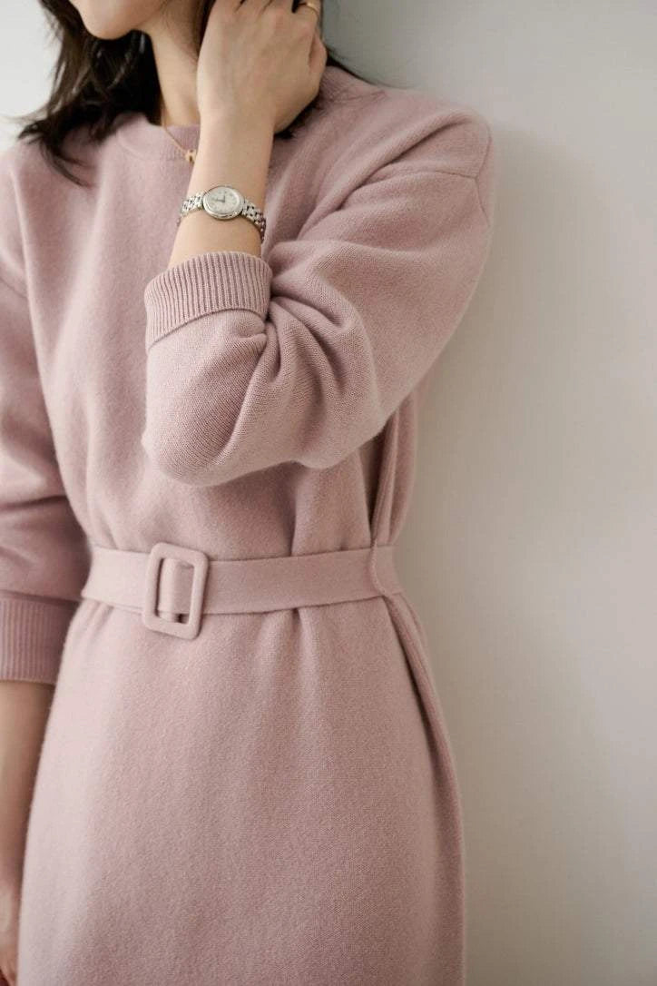 Acrylic Buckle Belted Shift Dress