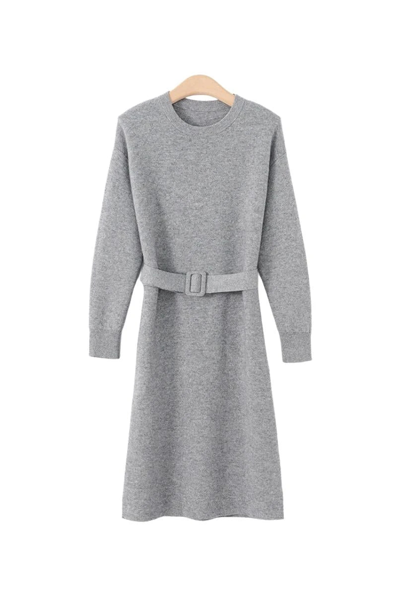 Acrylic Buckle Belted Shift Dress