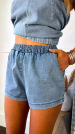 Blue Denim Top and Shorts Set