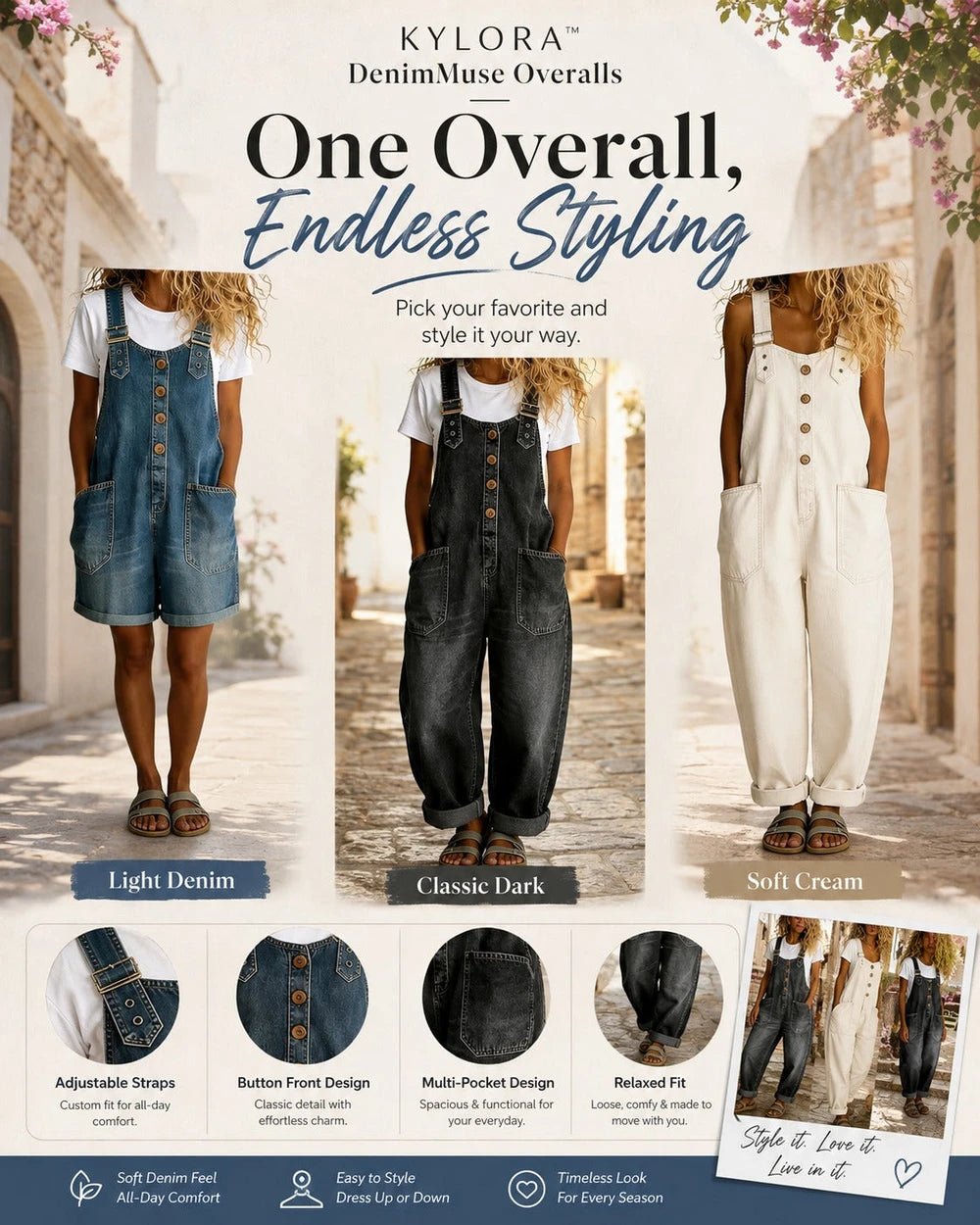 Relaxed Fit Denim Overalls