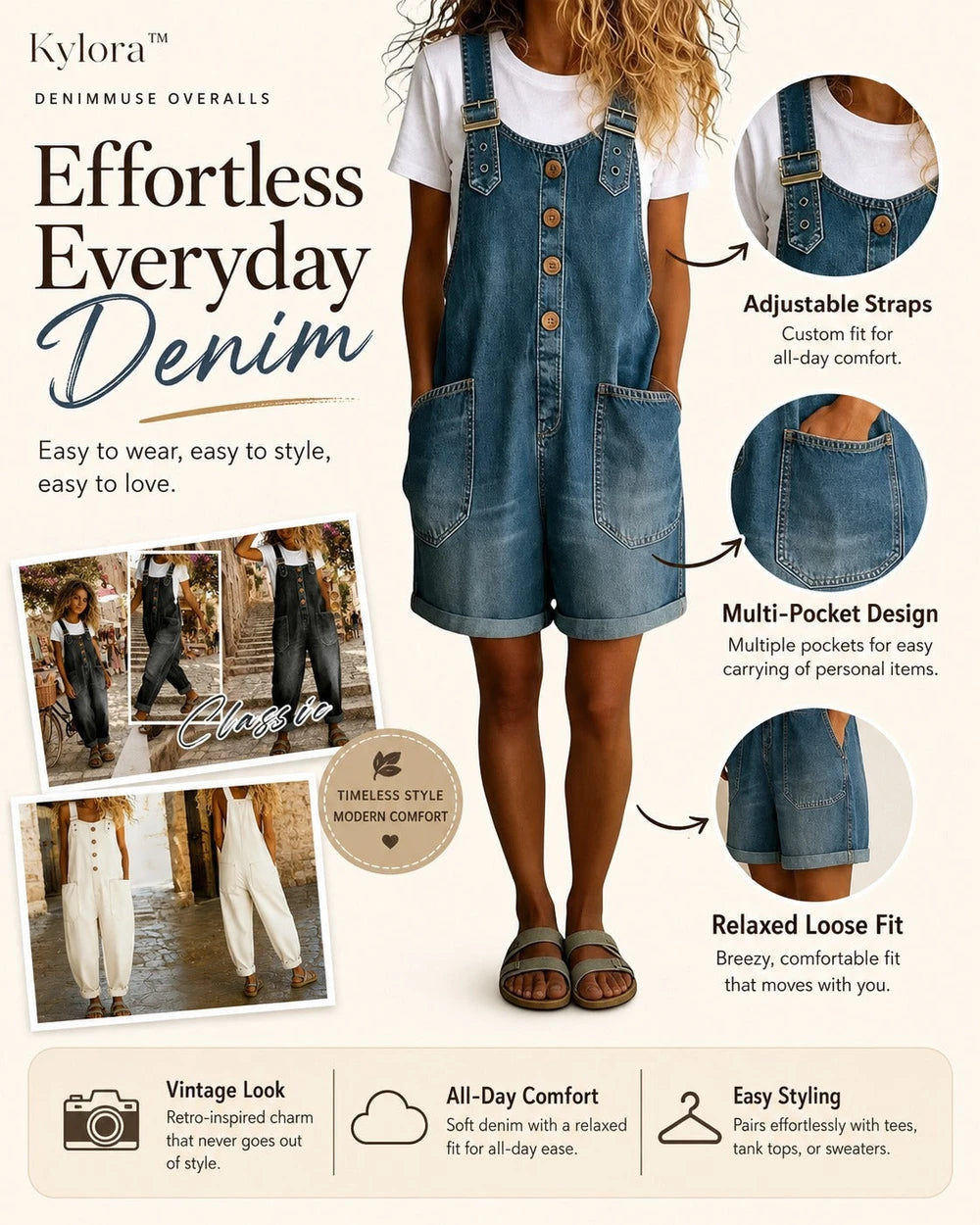 Relaxed Fit Denim Overalls