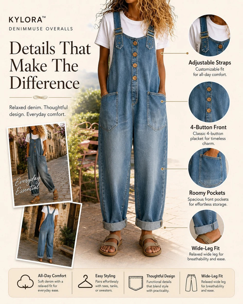 Relaxed Fit Denim Overalls