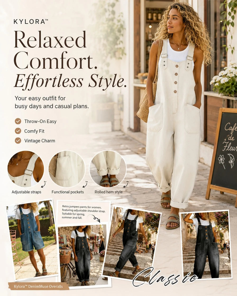 Relaxed Fit Denim Overalls