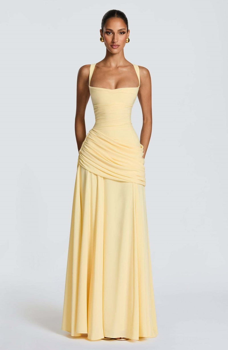 Yellow Ruched Maxi Dress